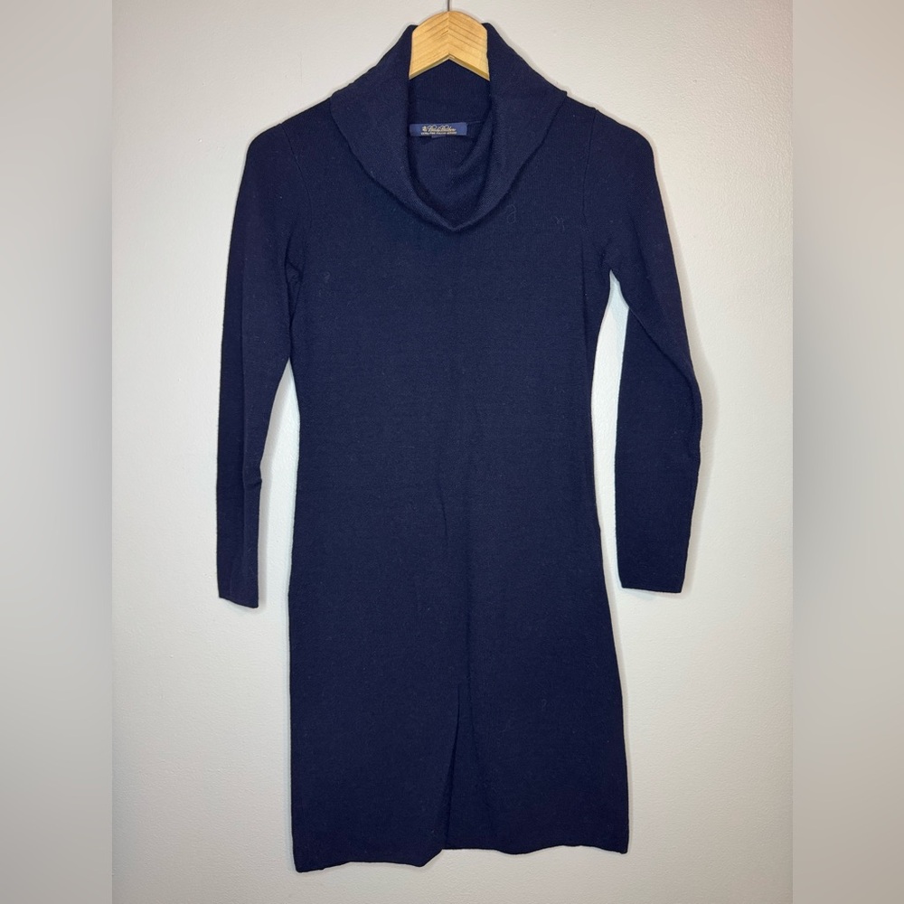 Brooks Brothers Merino Wool Sweater Dress Cowl Neck Black XS